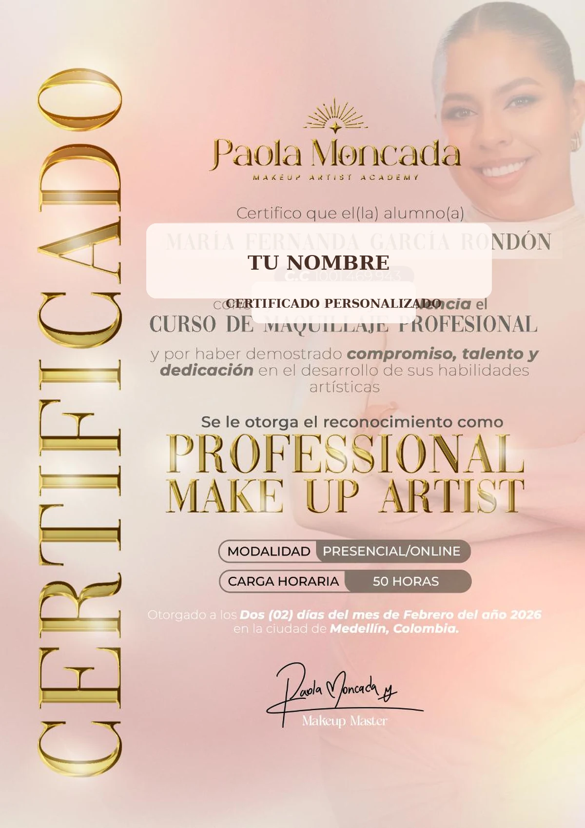 Vista previa del certificado del Curso de Maquillaje Profesional
